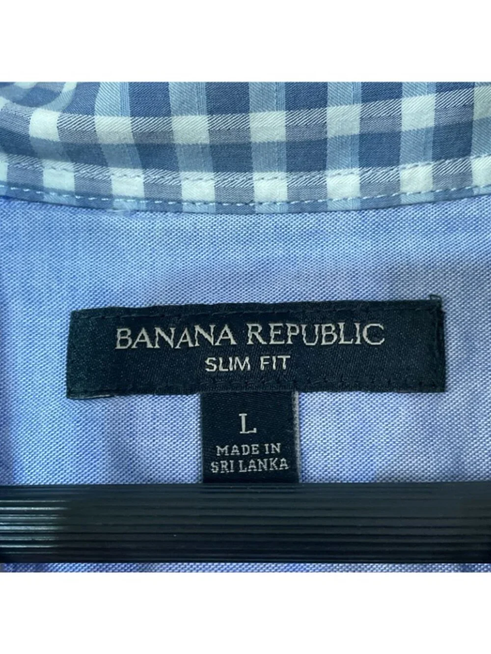 Banana Republic Men's L Blue Gingham Button-Down Dress Shirt Slim Fit C0872